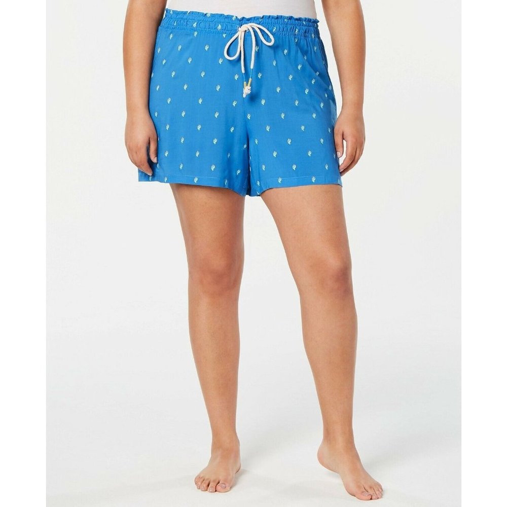 Jenni Women's Shorts Sizes 1X 2X 3X Blue Cactus Print Light Weight Woven NEW